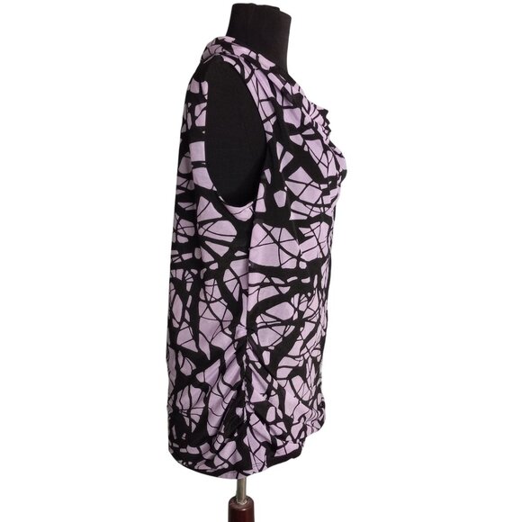 Dana Buchman L Top Womens Sleeveless Cowl Neck Black Lavender Abstract Print - Picture 4 of 9